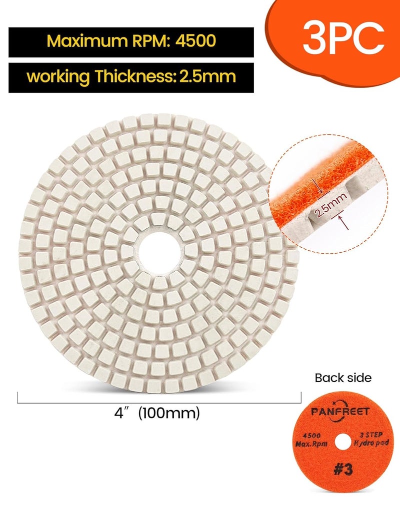 PANFREET 3 Step 4 Inch Diamond Polishing Pads,Wet/Dry Step 3 Stone Polish Pad for Granite Quartz Marble Concrete Terrazzo - Image 4